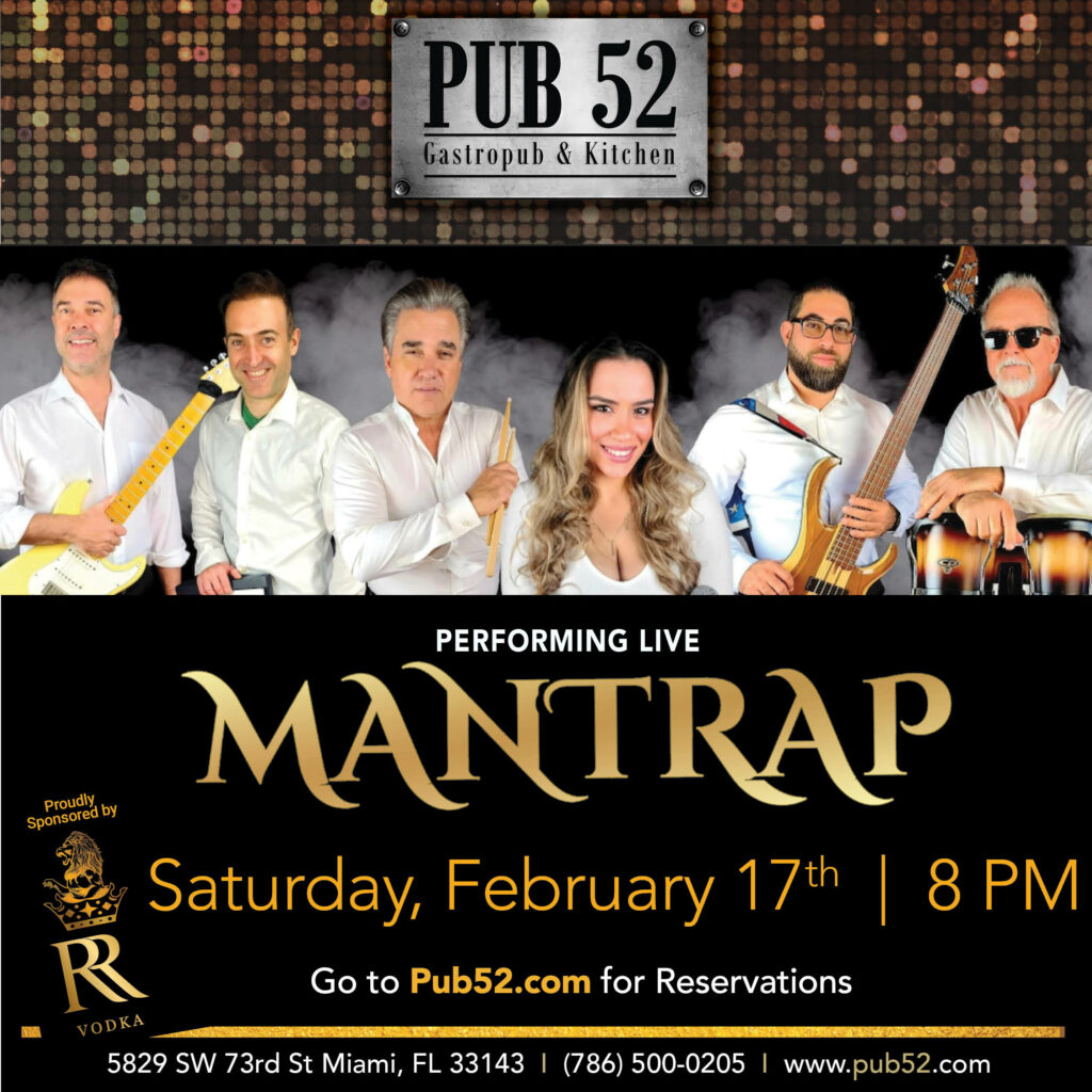 Advertisement for Mantrap band's live performance at Pub 52.