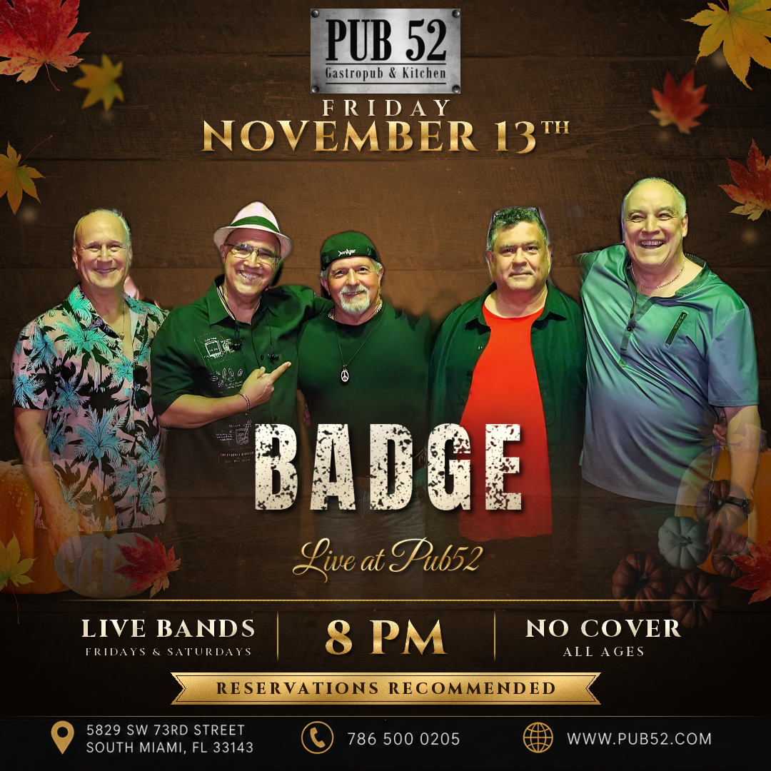 BADGE live at Pub 52, Friday, November 13th, 8PM