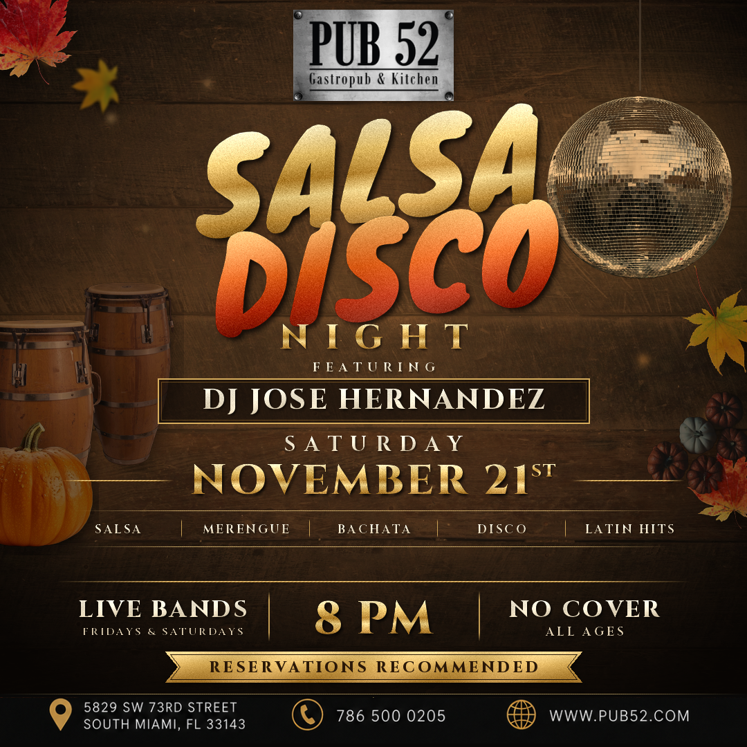 SALSA DISCO NIGHT live at Pub 52, Saturday, November 21st, 8PM