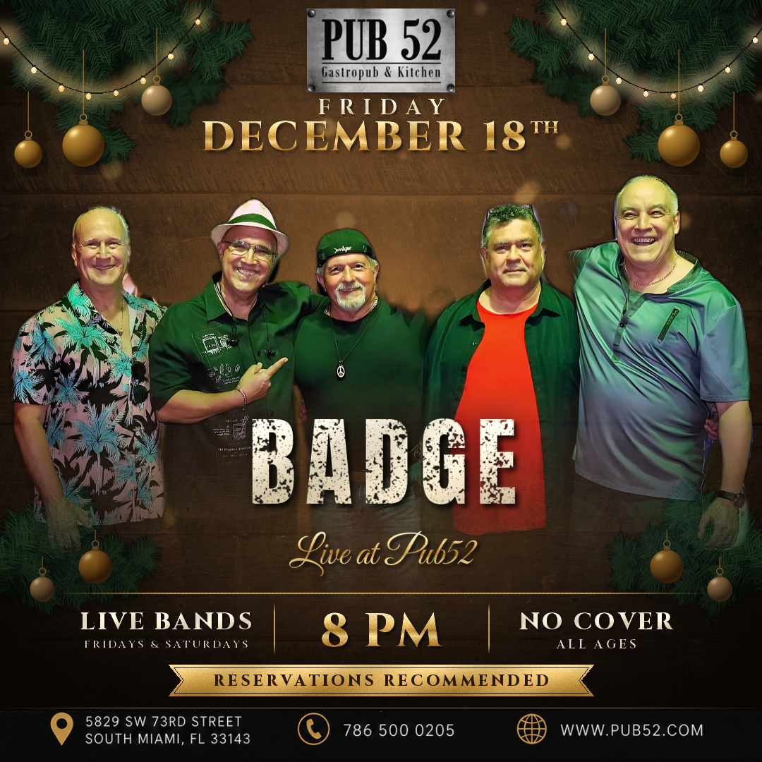 BADGE live at Pub 52, Friday, December 18th, 8PM