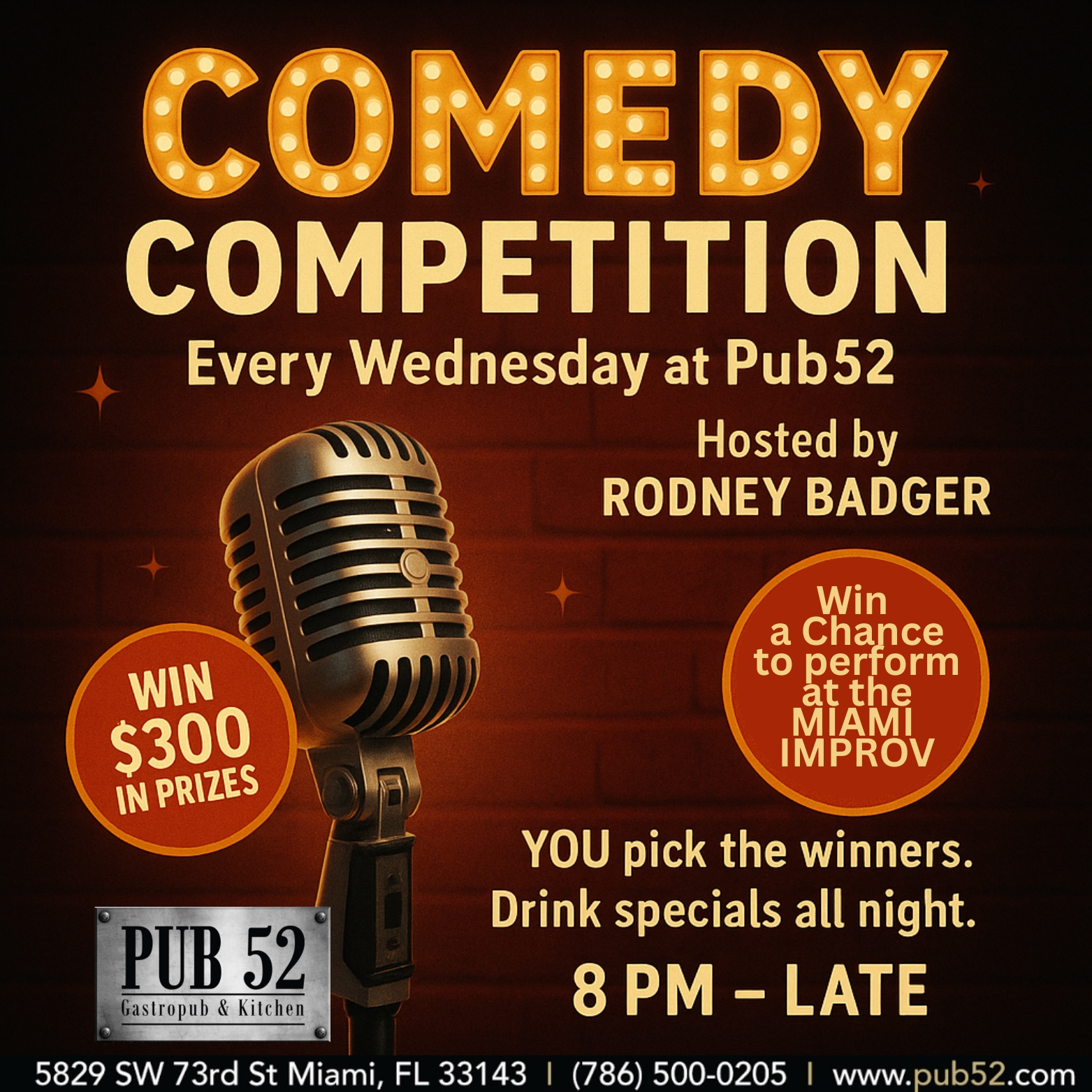 Pub 52 Comedy Competition Wednesday Graphic