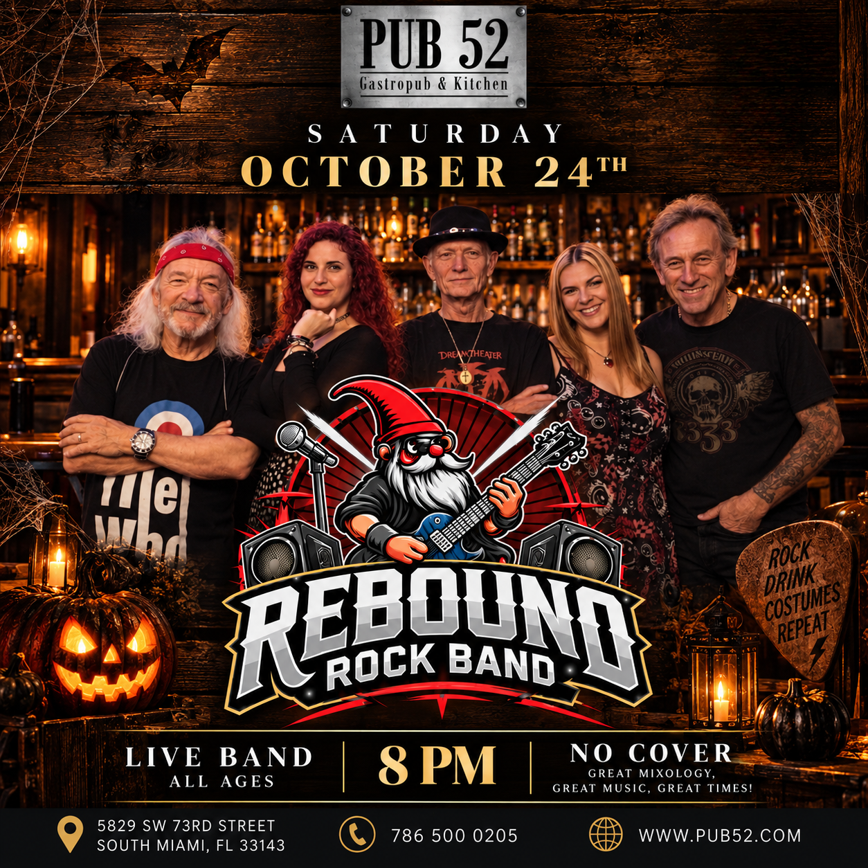 Rebound Rock Band live at Pub 52, Saturday October 24th, 8PM